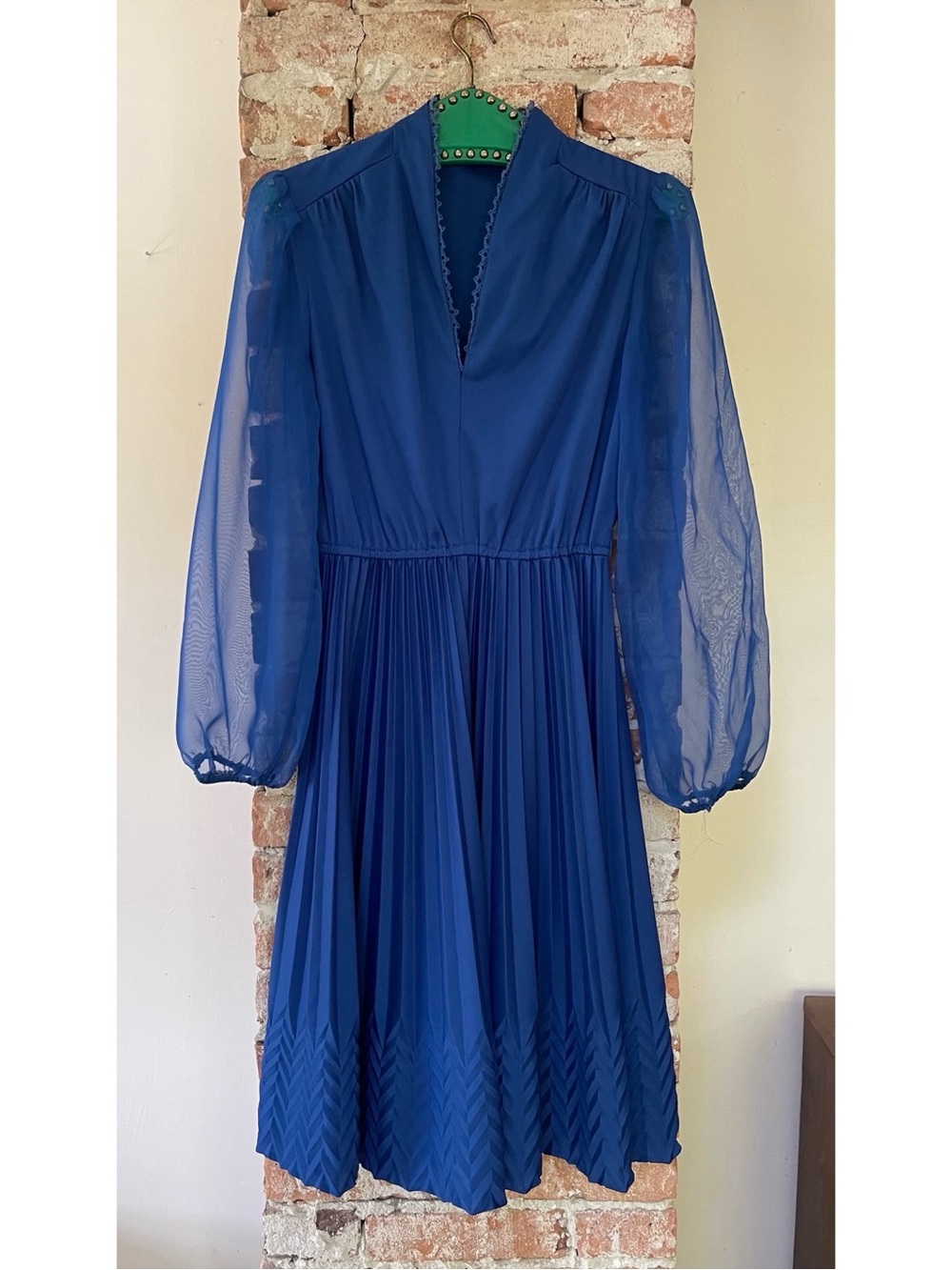 Elegant Cobalt Midi Dress with Sheer Long Sleeves